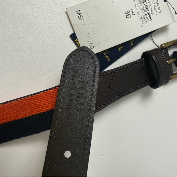 Polo Ralph Lauren Striped Stretch Belt Leather NWT - Picture 7 of 10
